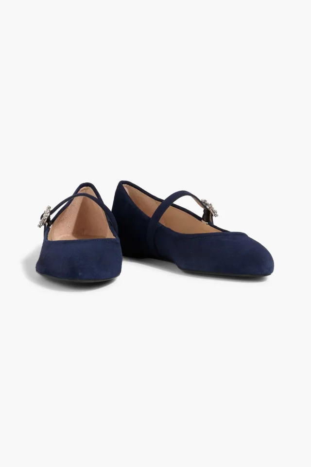 Stuart Weitzman Aura Crystal-Embellished Suede Mary Jane Flats in Navy, photo 6 of 9 from THE OUTNET