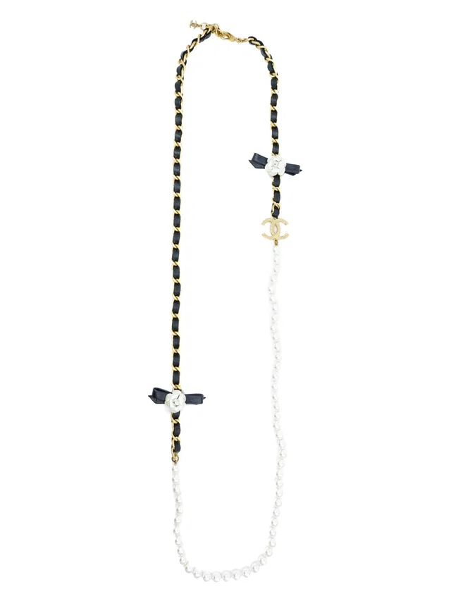 2020 Chanel Woven Chain And Pearl Necklace in Woven leather from Arcade Vintage