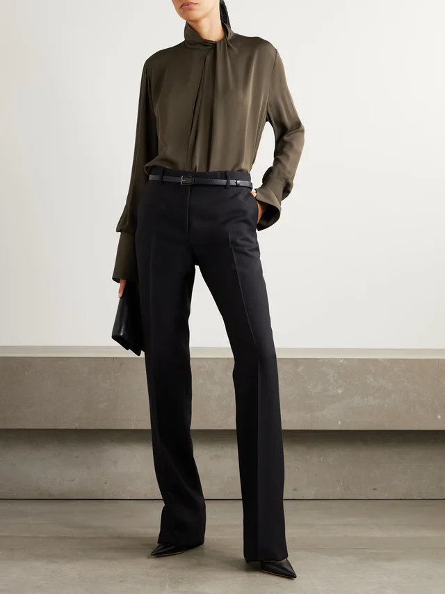 TOM FORD Cutout draped pleated silk-georgette blouse in Brown, photo 2 of 2 from NET-A-PORTER (Canada)
