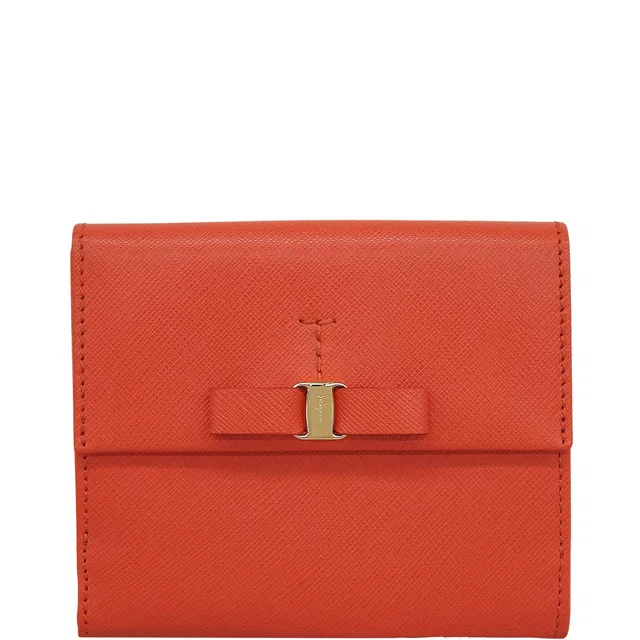 Ferragamo Saffiano Vara Ribbon Wallet Orange in Orange Saffiano leather from VINTAGE QOO TOKYO
