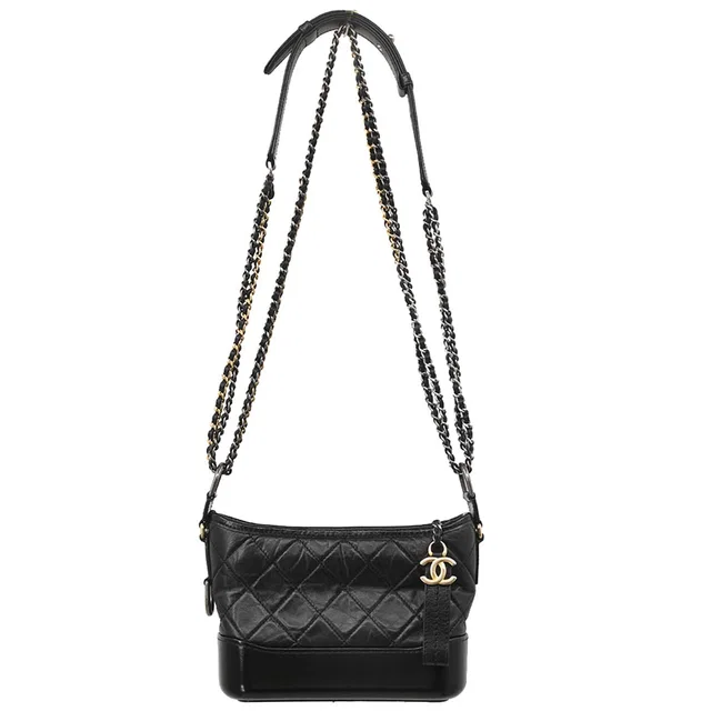 Chanel 2019 Black Lambskin Calfskin Small Gabrielle Shoulder Bag in Black Lambskin from AMORE Vintage Tokyo