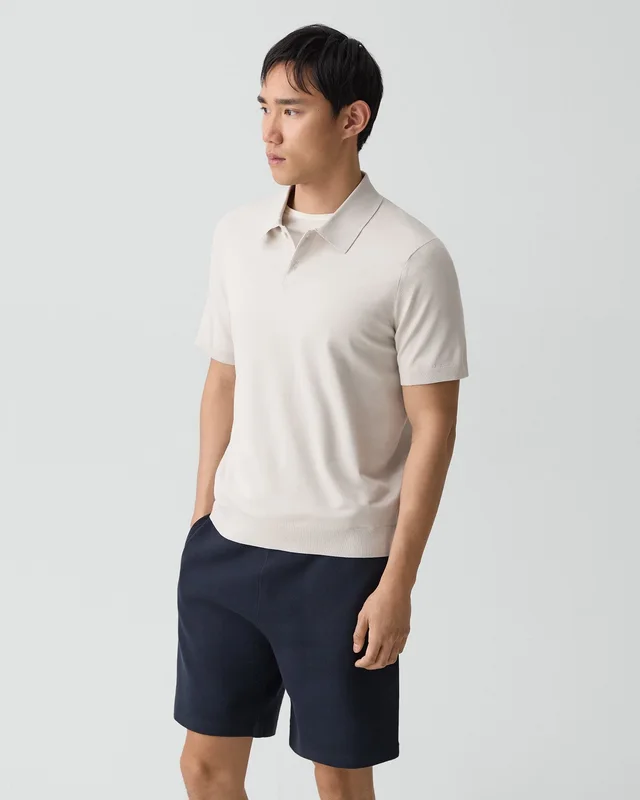 Theory Soris Polo Shirt in Light Bilen in SILVER CLOUD 62% Viscose, 38% Polyester; Exclusive Of Elastic, photo 2 of 12 from Theory