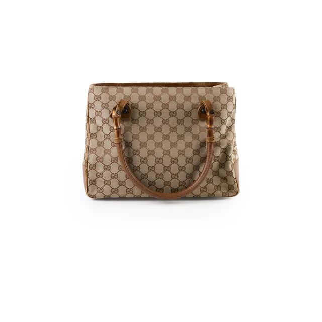 Gucci GG Supreme Tote Bag Bamboo Top Handle in Canvas from The Purse Affair