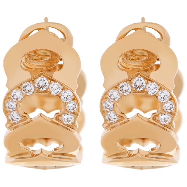 'C de Cartier' motif hoop earring clips with 1.26 carats in diamonds in Yellow Gold from Gray And Sons