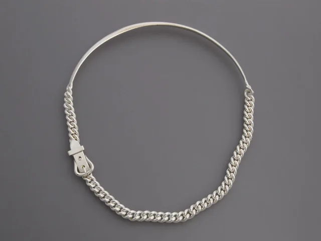Hermès Sterling Silver Boucle Sellier Inflexible Necklace in Silver from Ann's Fabulous Finds, photo 2 of 5