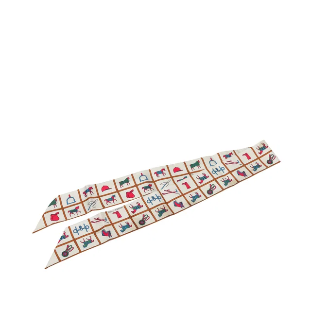 White Hermès Couvertures et Tenues de Jour Silk Twilly Scarf Scarves in White Silk from Designer Revival