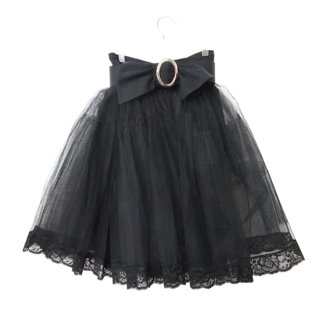 Dior Vintage Skirt Tulle Lace Flare Belted Black 7 SS in Black from The Reluxe