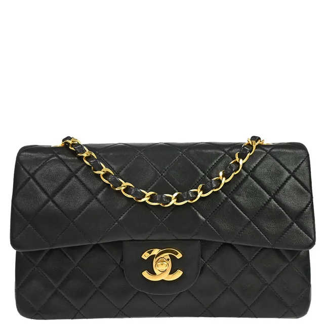 Chanel 1991-1994 Black Lambskin Small Classic Double Flap Shoulder Bag in Black Lambskin from AMORE Vintage Tokyo