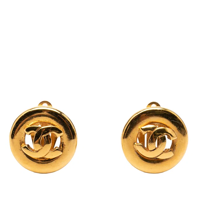 Gold Chanel CC Gold Plated Round Clip on Earrings in Gold from Designer Revival