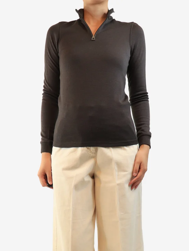 Hermès Brown quarter zip knit sweater - size L in Brown Wool from Sign of the Times