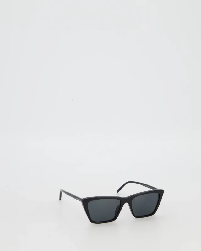 Saint Laurent Mica Thin Cat Eye Sunglasses with Engraved Logo Detail in Black from Sellier, photo 2 of 5