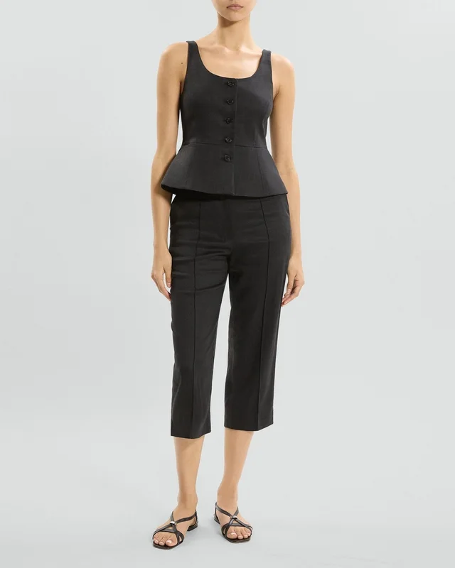 Theory Peplum Vest in Linen-Viscose in BLACK, photo 12 of 12 from Theory