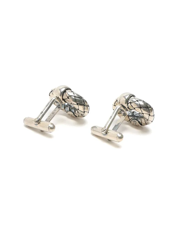Bottega Veneta Intrecciato Silver Cufflinks in Silver Woven leather from A Retro Tale, photo 2 of 2