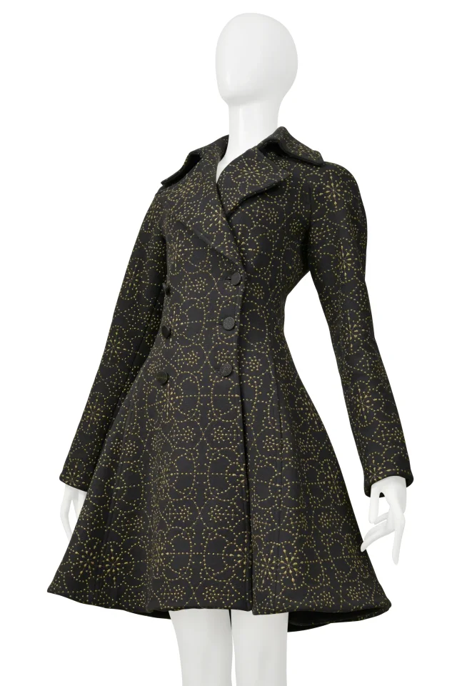Alaïa Black Coat With Metallic Gold Embroidery in Black Cashmere from Resurrection Vintage, photo 5 of 12