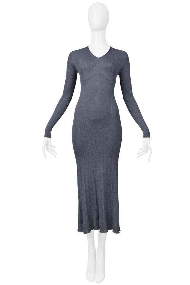 Lanvin Blue Metallic Lurex Knit Dress in Blue from Resurrection Vintage