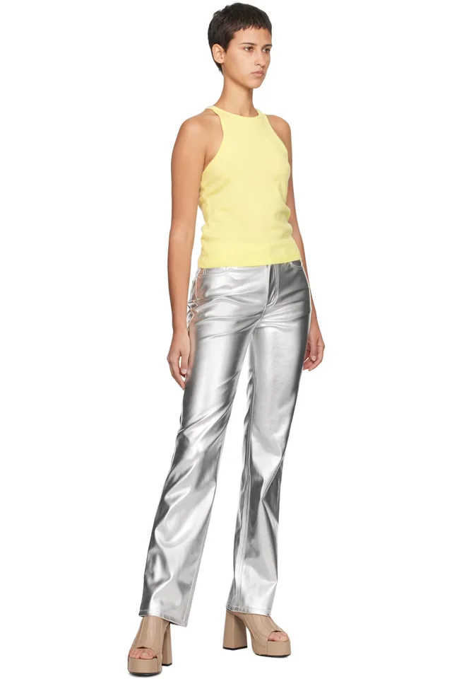 Staud Silver Chisel Faux-Leather Trousers, photo 4 of 4 from SSENSE