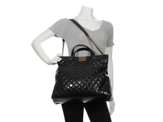 Chanel Large Black Quilted Glazed Calfskin Boy Shopping Tote in Black Calfskin from Ann's Fabulous Finds, photo 9 of 9