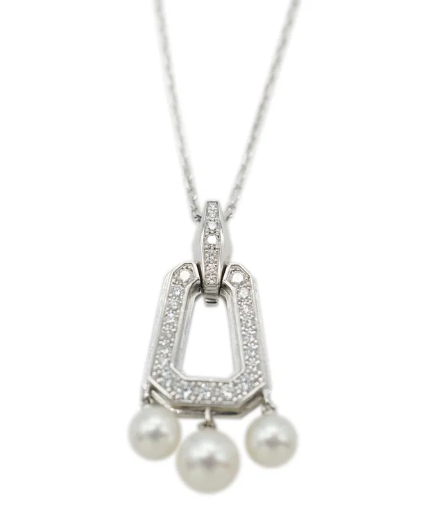Cartier Chandra cultured pearl and diamond 18K WG pendant necklace from Luxury Promise