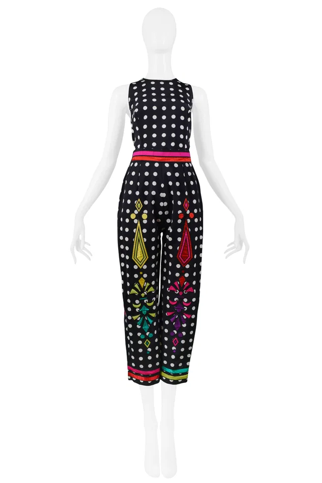 Versace Black & White Dot Ensemble 1991 in Black Woven leather from Resurrection Vintage