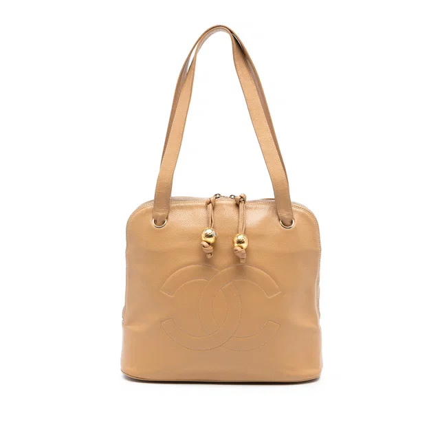 Tan Chanel CC Caviar Two Way Zip Shoulder Bag in Brown Caviar leather from Designer Revival