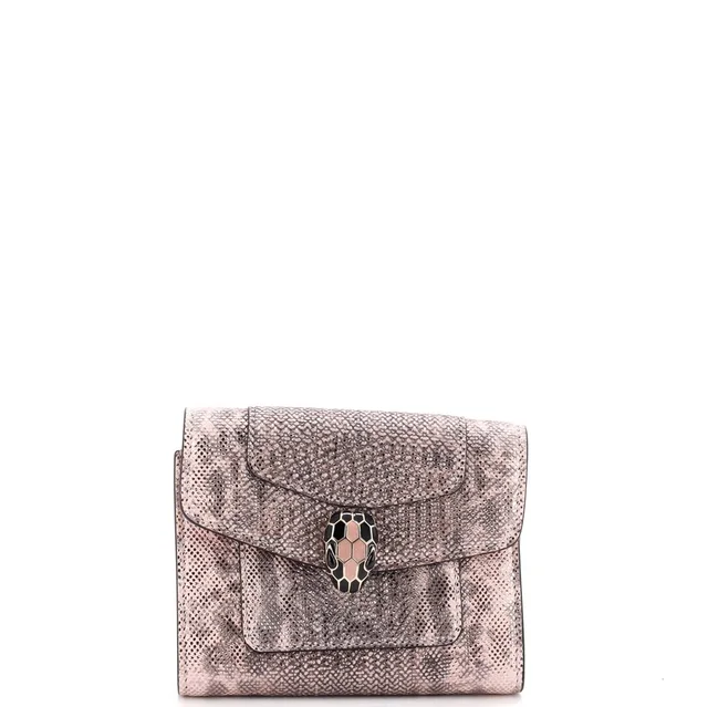 Bvlgari Serpenti Forever Trifold Wallet Karung Compact in pink Leather from Rebag