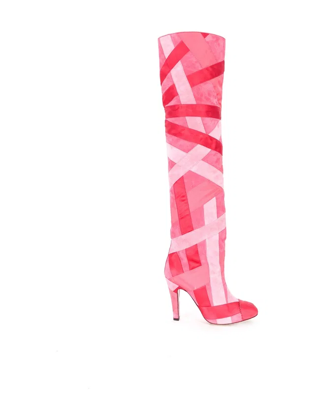 2017 Chanel Ribbon Wrapped Knee High Boots, 35.5 in Suede from Arcade Vintage