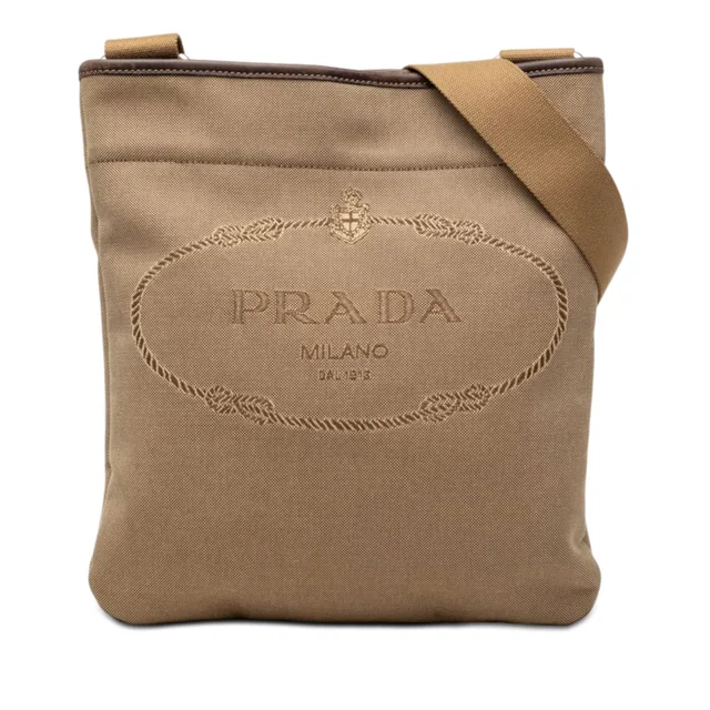 Beige Prada Canvas Canapa Logo Crossbody in Beige Canvas from Designer Revival