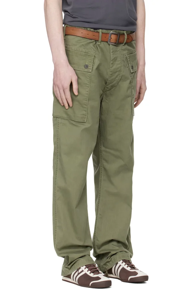 RRL Green Herringbone Field Cargo Pants, photo 2 of 5 from SSENSE