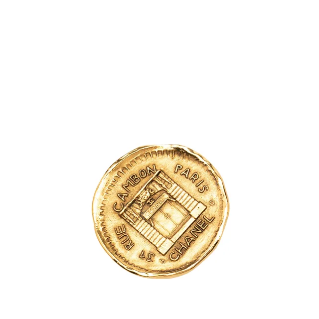 Gold Chanel Gold Plated 31 Rue Cambon Round Brooch in Gold from Designer Revival, photo 1 of 1