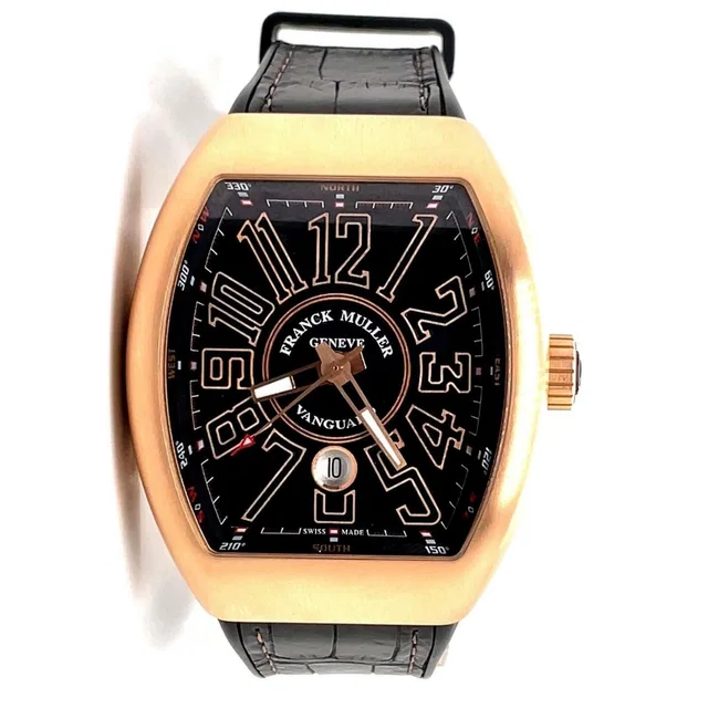 Franck Muller Vanguard Black Dial Mens Watch 45SCGLDBRNGLD in black|gold|pink Leather from Jomashop.com