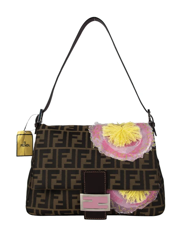 Fendi Vintage Iconic Zucca Monogram Floral Applique Large Mamma Baguette Bag from Amarcord Vintage Fashion