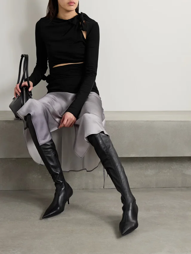 ACNE STUDIOS Cutout knotted ruched stretch-jersey top in Black, photo 2 of 2 from NET-A-PORTER (Canada)