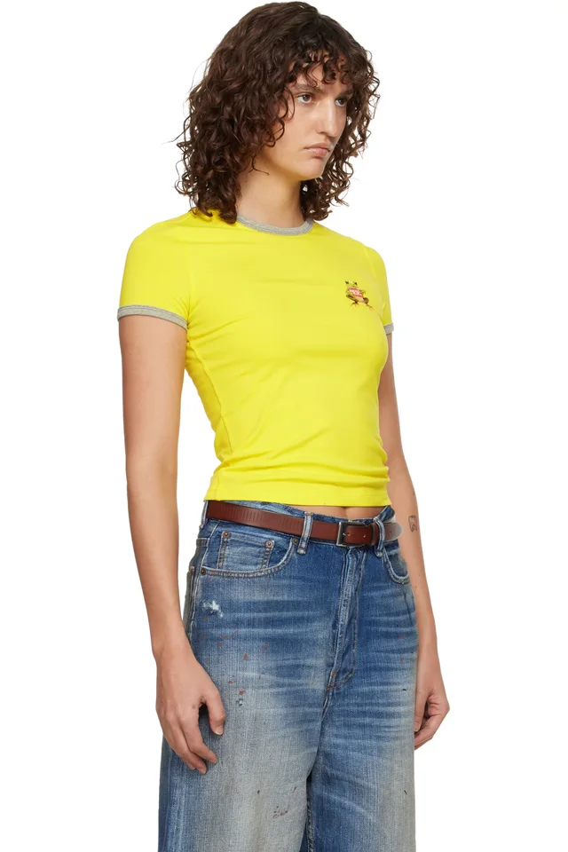 Diesel Yellow Slim Frog Print T-shirt, photo 2 of 4 from SSENSE