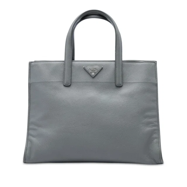 Gray Prada Saffiano Soft Triple Pocket Tote Satchel in Grey Saffiano leather from Designer Revival
