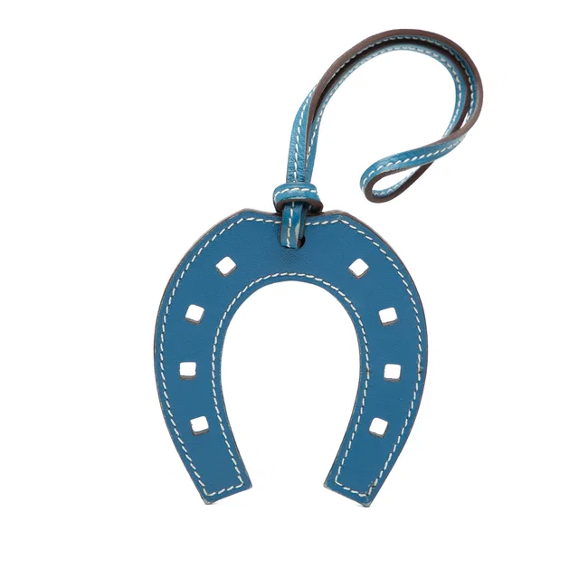 Blue Hermès Swift Paddock Horseshoe Bag Charm Key Chain in Blue Swift leather from Designer Revival