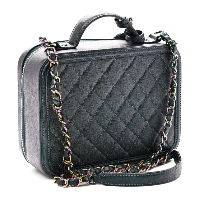 Chanel Iridescent Caviar Quilted Medium CC Filigree Vanity Case Dark Turquoise in Blue Caviar leather from FASHIONPHILE, photo 3 of 11