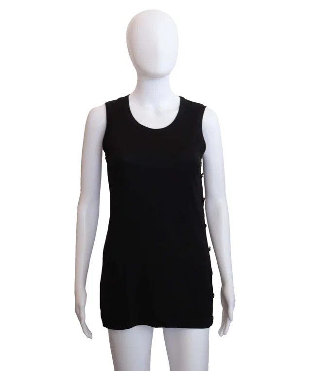 Chanel Coco Button Black Sleeveless Top Size 34 in Black from Luxury Promise