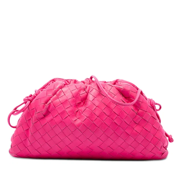 Pink Bottega Veneta Nappa Intrecciato The Mini Pouch Crossbody in Pink Nappa leather from Designer Revival