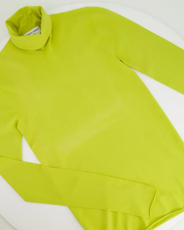 Bottega Veneta Lime Long-Sleeve Top with Turtleneck Detail Size S (UK 8) from Sellier