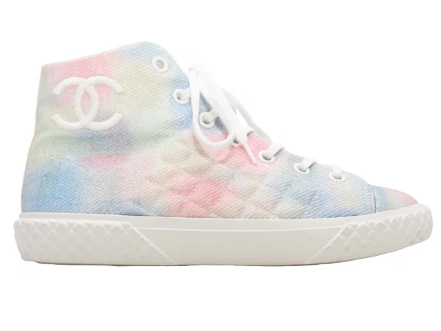 White & Multicolor Chanel Cruise 2022 Tie-Dye High-Top Sneakers Size 40 in White from Designer Revival