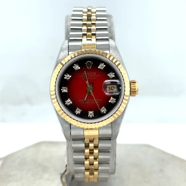 Rolex Datejust Automatic Diamond Red Dial Ladies Watch 69173 in silver|yellow|gold|red|gray from Jomashop.com