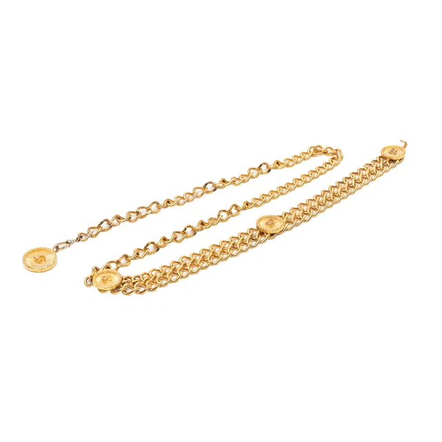 Gold Chanel CC Gold Plated Medallion Belt in Gold from Designer Revival