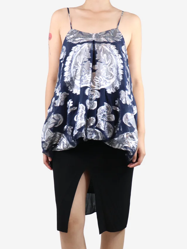 Stella McCartney Dark blue and silver lurex cami top - size UK 8 in Blue Silk from Sign of the Times
