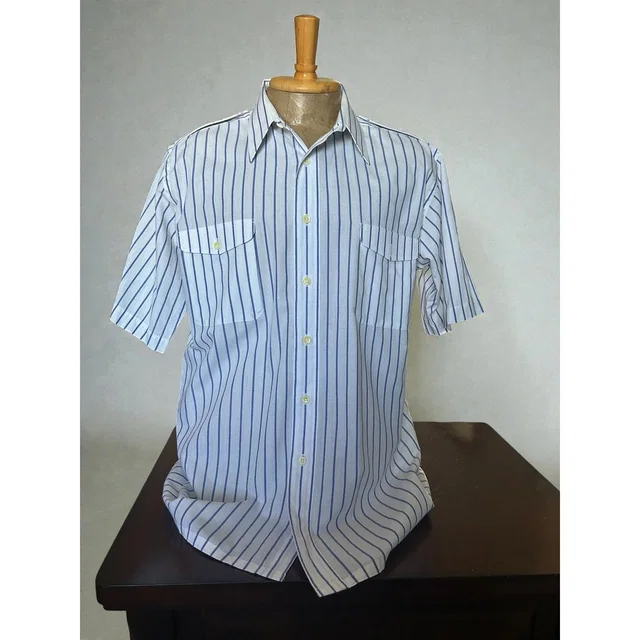 Dior Vintage White Blue Stripes Short Sleeved Button Down Shirt Mens L in blue|white from Poshmark