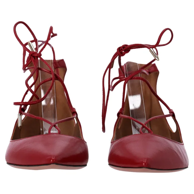 Aquazzura Christhy Lace-Up Ballet Flats in Red Leather in Red, photo 3 of 6 from ShopSimon