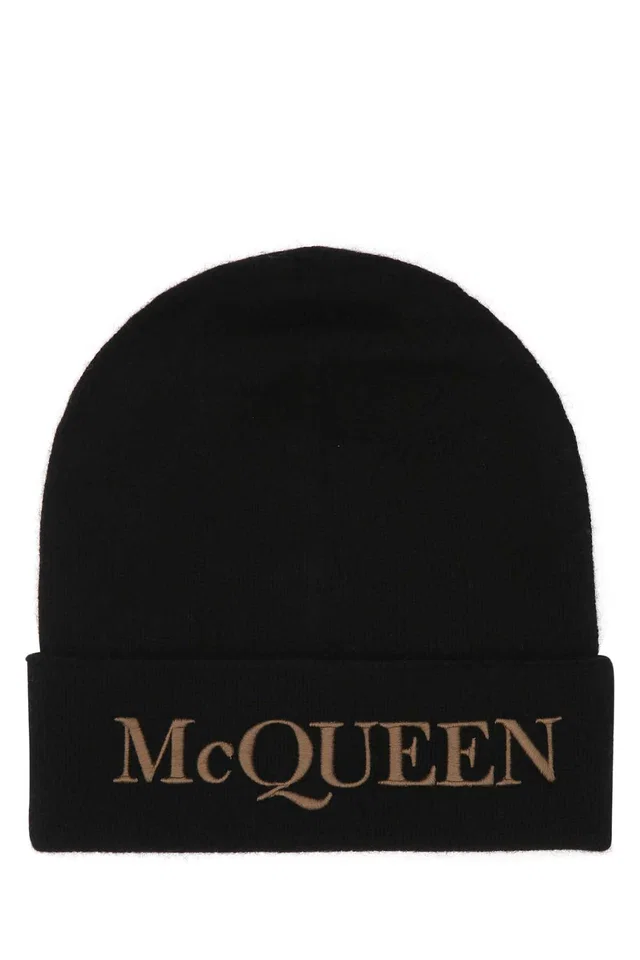 Alexander McQueen Cuffia Cashmere Beanie — Black Exterior: Beanies in Black Cashmere from HEWI