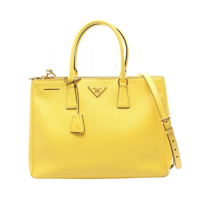 Prada Tote Saffiano Lux 2-Way Yellow Leather Galleria in Yellow Saffiano leather from The Reluxe