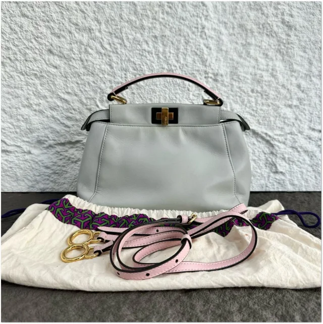 Fendi Light Gray Smooth Leather Peekaboo Top Handle Bag in Grey Leather from Luxury Promise
