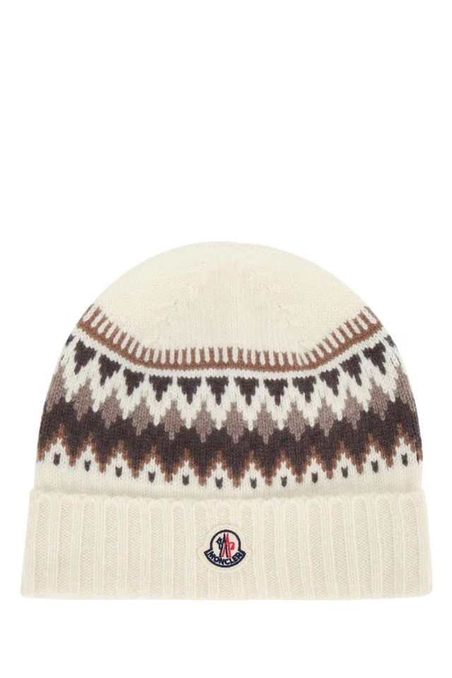 Moncler Hat Jacquard Knit Winter — Cream Wool in White Wool from HEWI