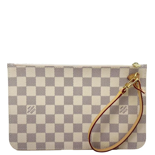 Louis Vuitton Neverfull Damier Azur Pochette Wristlet White in White Canvas from Dallas Designer Handbags